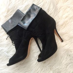 Alexa Wagner Black Suede Peep Toe Boots